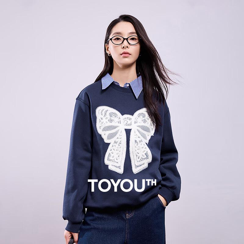 Women's Loose-Fit Fleece-Lined Sweatshirt with Lace Bowknot