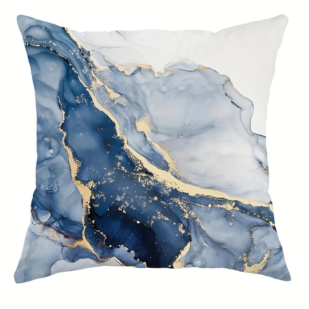 

Blue and white marble pillowcase, pillowcase ultra soft polyester material living room sofa back car pillowcase decoration 16x16Inch