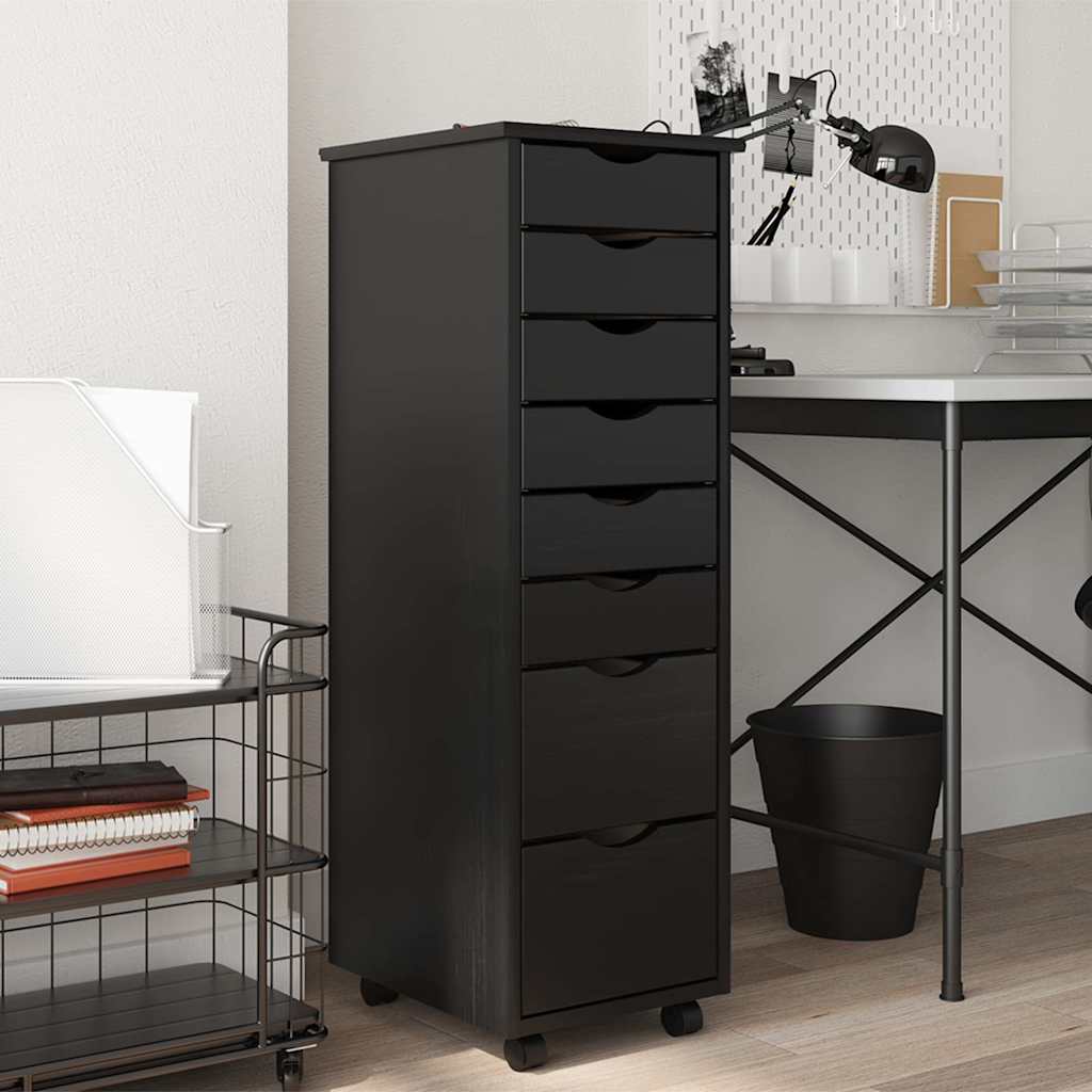 MOSS Mobile Drawer Cabinet In Black Solid Pine Wood