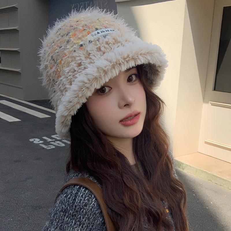 Fisherman Hat Women's Autumn and Winter Thickened Sweet Dopamine Color Matching Casual Face Showing Small Bucket Hat Versatile