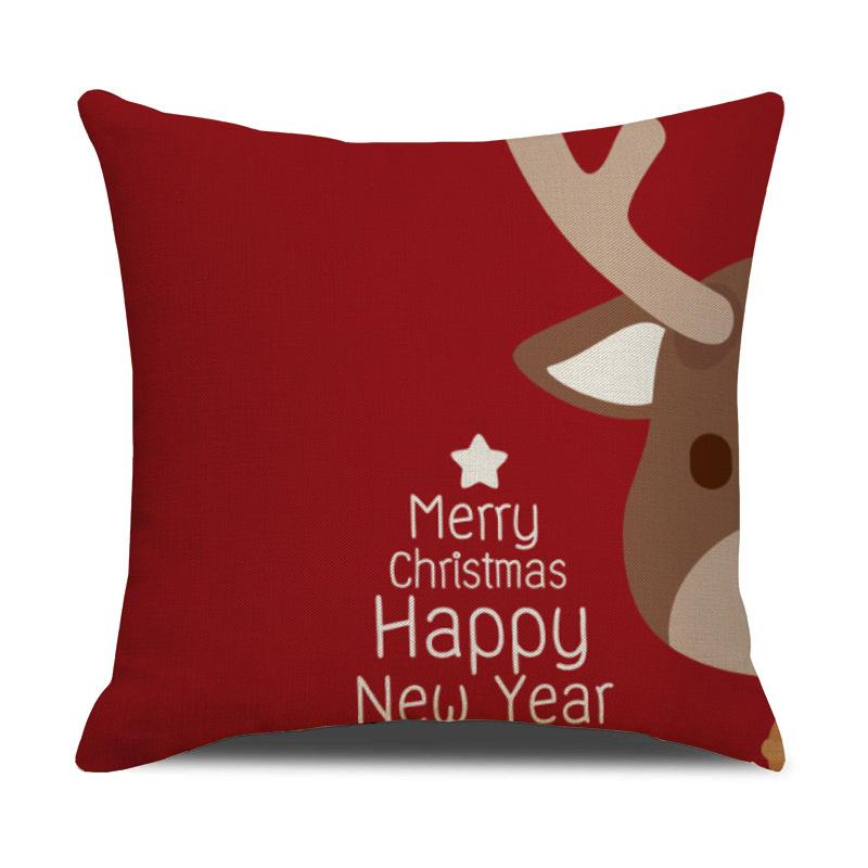 Christmas Pillow Cartoon Red Print Elk Snowflake Sofa Bedroom Linen Cushion Cover