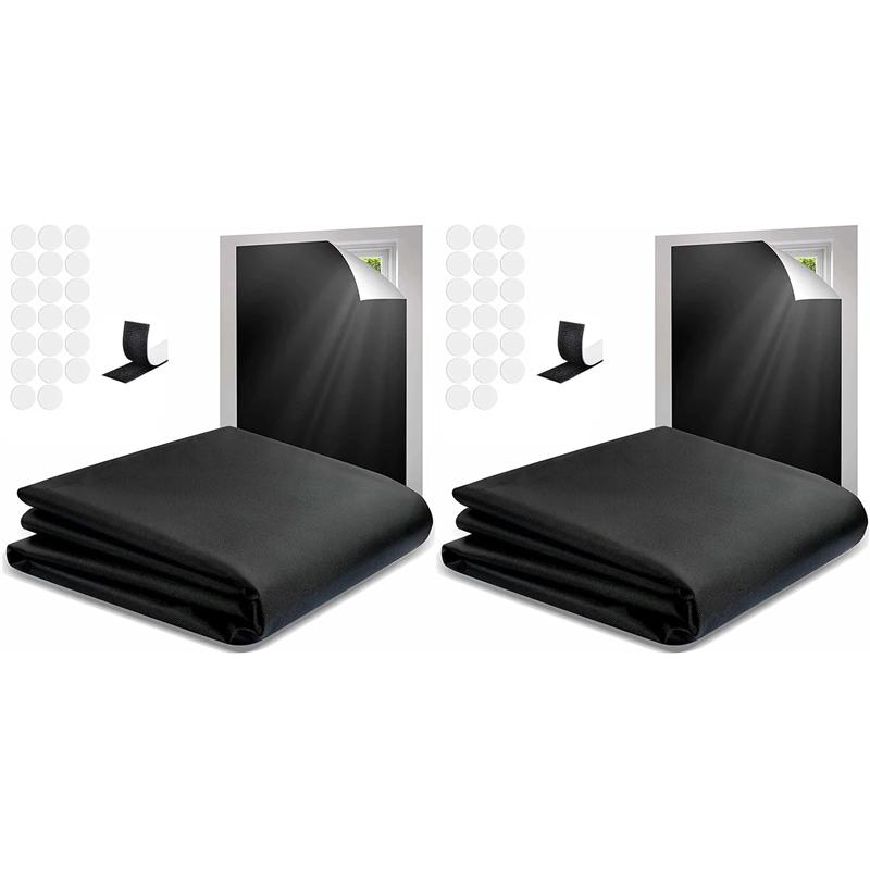 2X Portable Blackout Shades Film No Drill Travel Blackout Blinds Sunblock Window Cover Blackout Curtains 145 X 200Cm