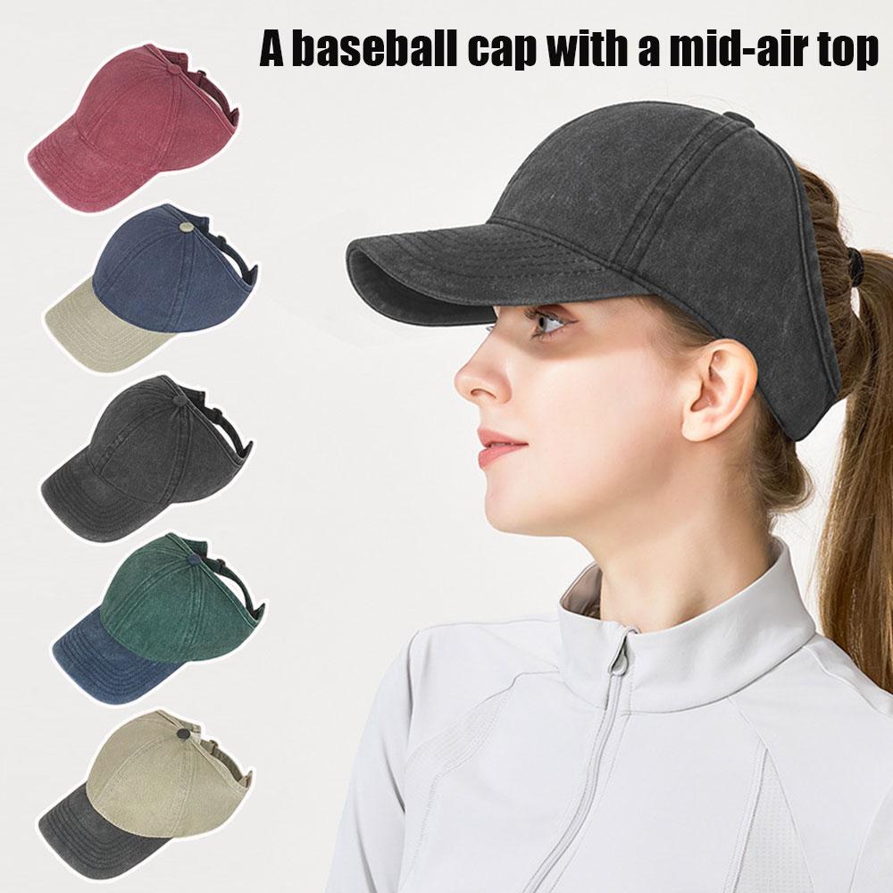 Washed Cotton Baseball Caps Half Empty Top Ponytail Peaked Hat Summer Women Shade Cap Uv Protection Outdoor Sports Baseball Cap