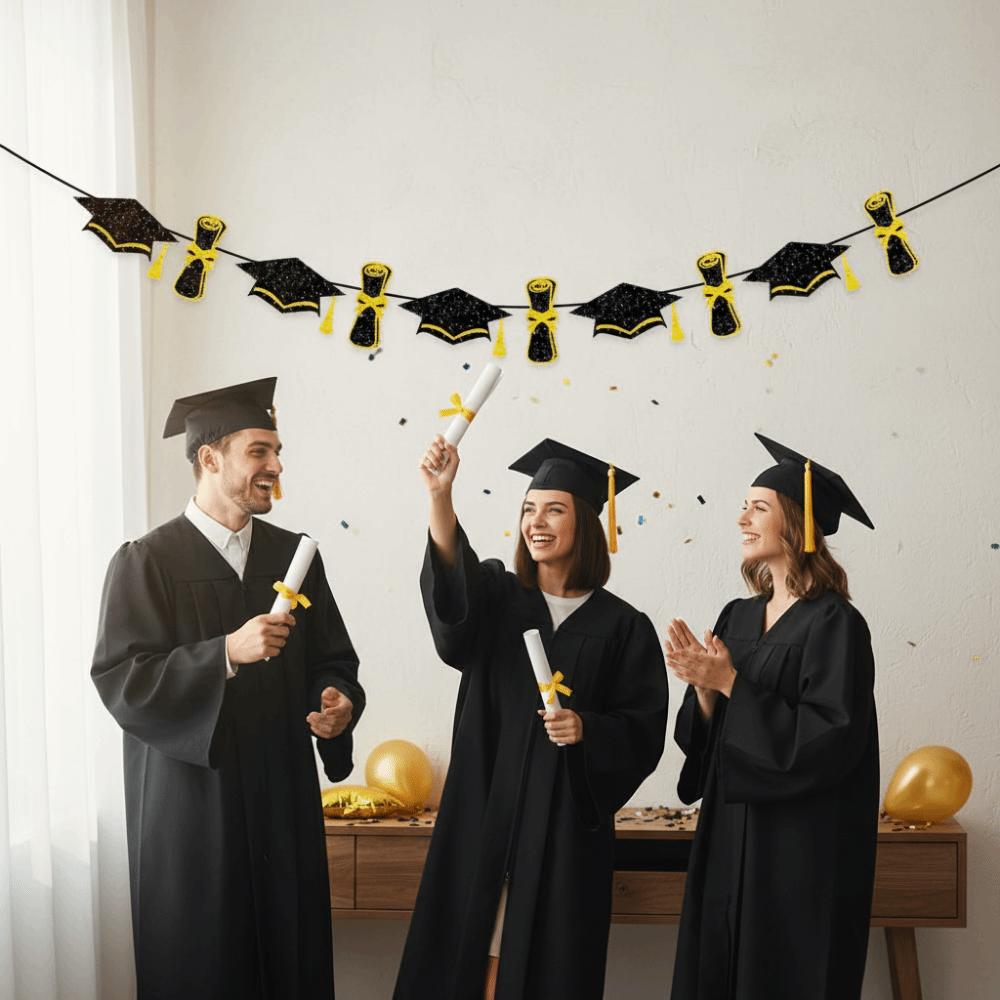 Gold Shining Graduation Party Banner Reusable Graduation Hanging Banner  Party Decorations