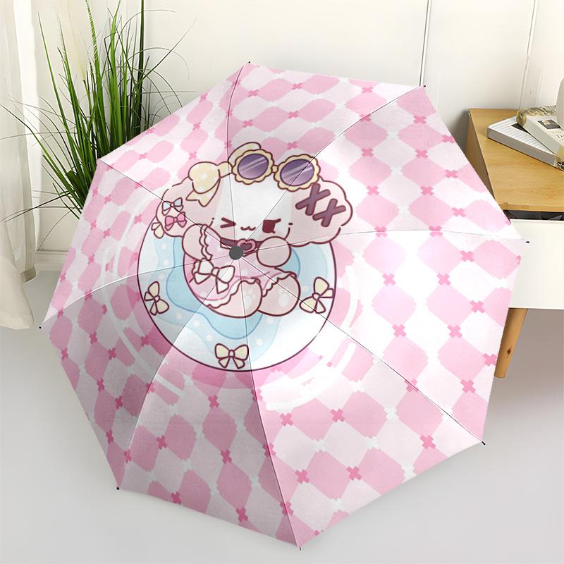 

1pc Kawaii Donut Shaped Automatic Opening/Closing Umbrella with Bow Decorations - Portable 3-Fold Design, 8-Bone Iron Frame Outdoor Umbrella for Festi