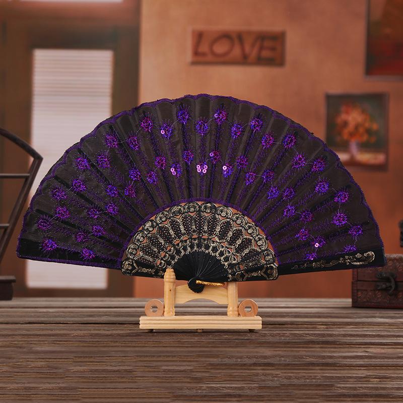 1Pc Chinese Ancient Style Flower Women Folding Fan with Tassel Fringe Hanfu Cheongsam Dance Fan Photo Props Summer Handheld Fan