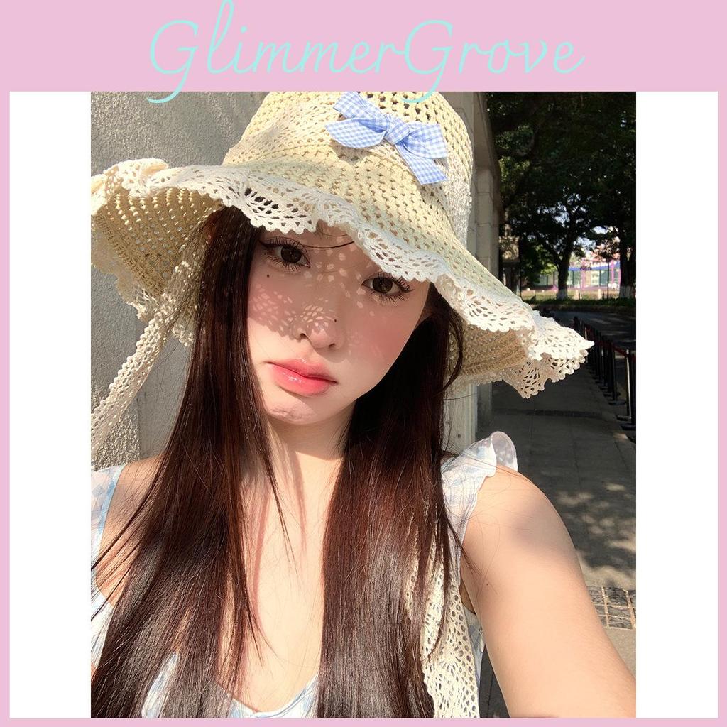 Fashionable Summer Straw Hat For Women With Wide Brim And Elegant Lace Design