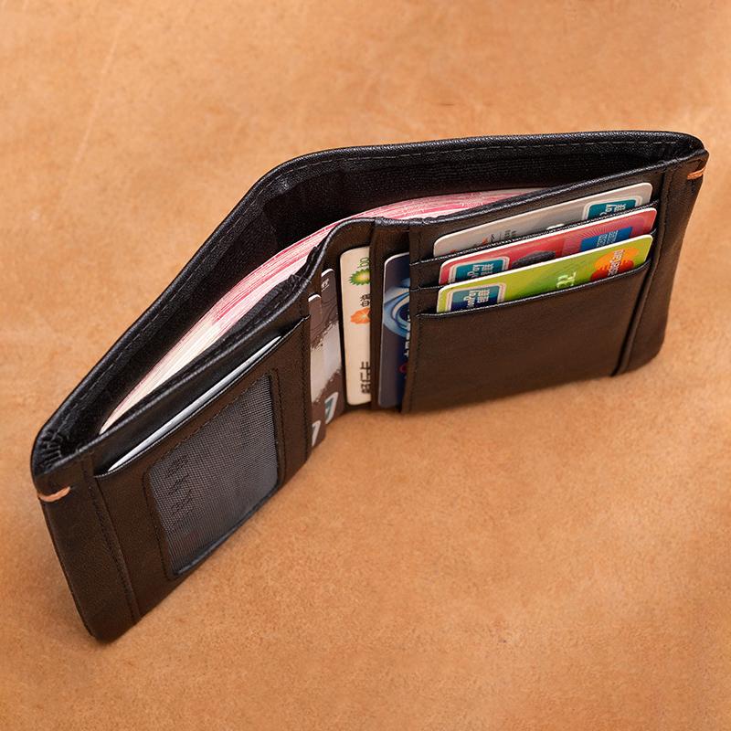 Top Layer Genuine Leather Wallet Mens Black Business Card Holder Luxury Moneybag