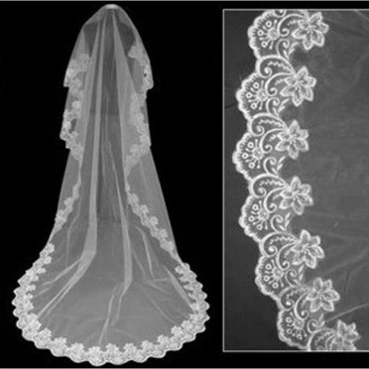 Bridal veil, 1.5 meters, white single-layer lace, computer lace lace, mesh veil, wedding dress