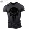 Men's T-shirt with a 3D military-themed skull print, crew-neck T-shirt, oversized T-shirt, short-sleeve T-shirt, men's athletic