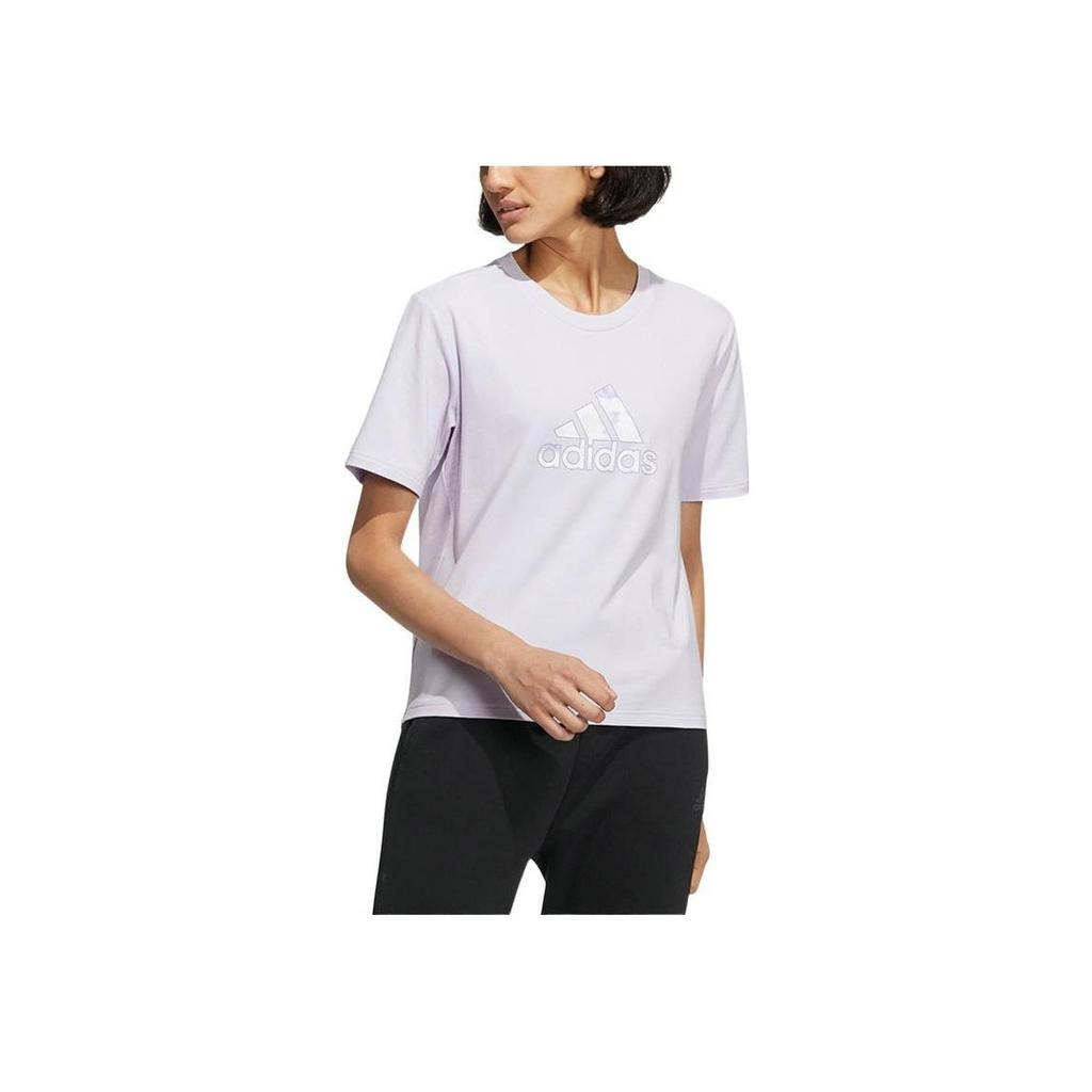 Adidas SS22 Large Logo Print Solid Color Crew Neck T-Shirt Women Tops Purple HI6848