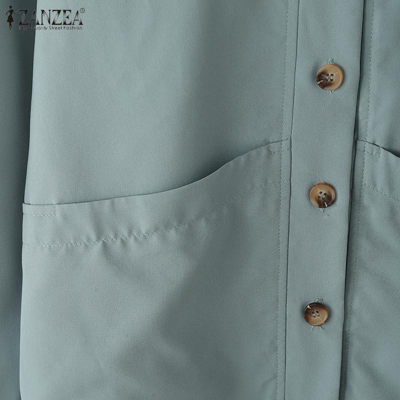 ZANZEA Women Casual Turn Down Collar Loose Long Sleeve Blouse