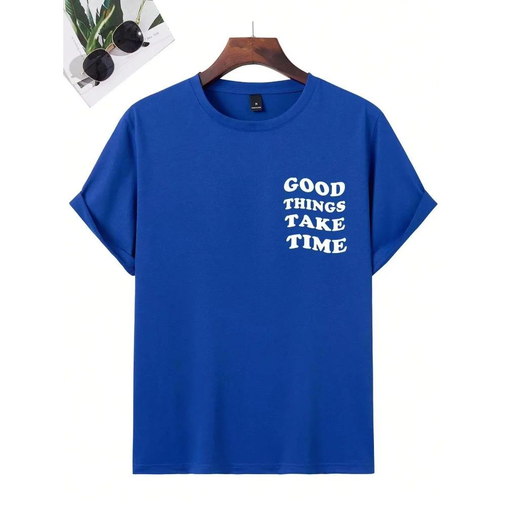 Cood Things Take Time Letter Graphic Mens T Shirt Summer Streetwear Casual Brand Tee Clothes T-Shirt Cotton Breathable Tops