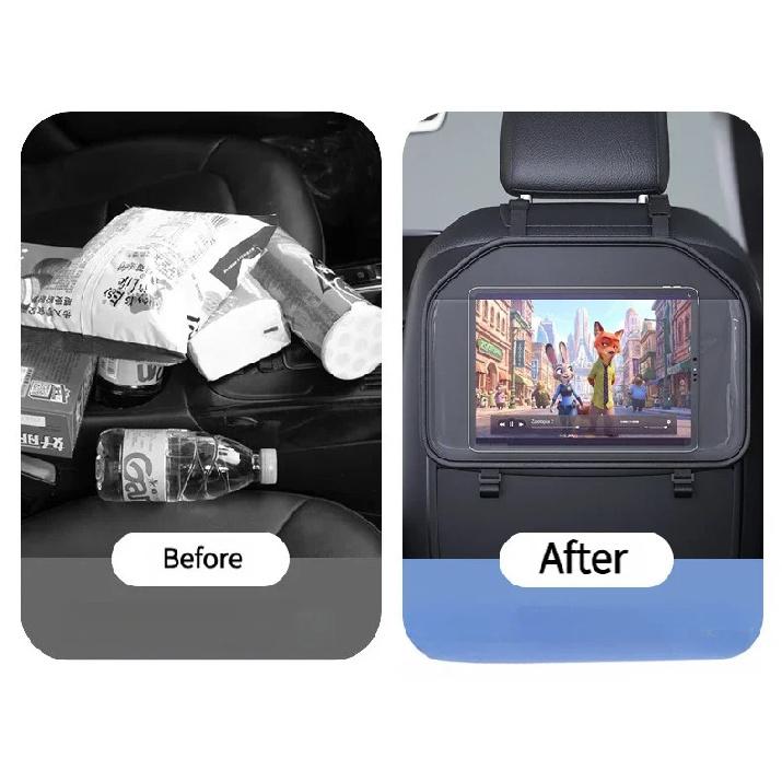Car Seat Back Hanging Ipad Storage Bag Leather Auto Rear Seat Phone Pocket With Hooks Holder For Kids Interior Accessories