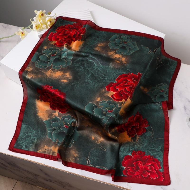 Silk Women's Square Scarf - Chinese Style Headscarf for Spring, Summer, Autumn - Neck Protection & Warmer - Elegant Thin Mom Style