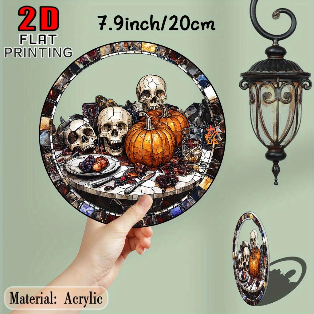 2D Flat Halloween Skull and Pumpkin Sun Catcher, Gardening Decorations, Autumn Decorations, Gifts for Halloween Fans