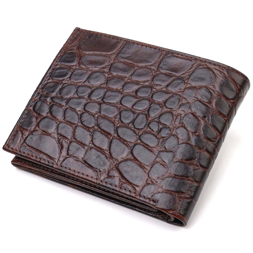 Fashionable Horizontal Men's Wallet of Medium Size Made of Genuine Leather with Crocodile Embossing CANPELLINI 21865 Brown
