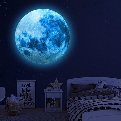 Glow In The Dark Moon Wall Sticker for Kids Baby Room 3D Space Planet Wall Sticker Living Room Home Decals