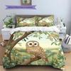 Eule auf Ast Muster Bettwäsche Quilt Set Heimdekoration Geschenk (1 Bettbezug + 2 Kissenbezüge, ohne Füllung)