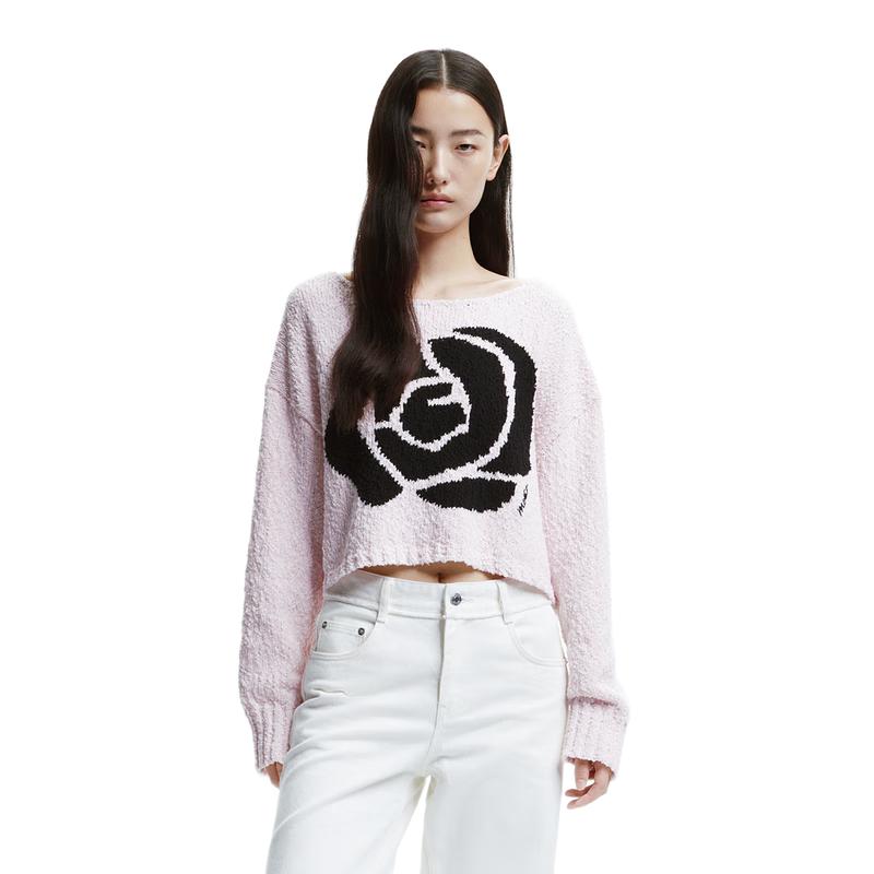 MO&Co. Rose Jacquard Knit Short Sweater
