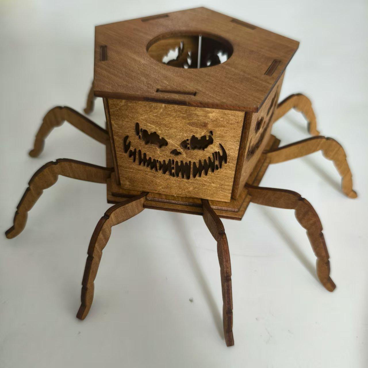 

Halloween Candle Holder Decorations, Party Home Decor, And Eerie Halloween Pumpkin Indoor Wooden Spider Ornaments темно-серого