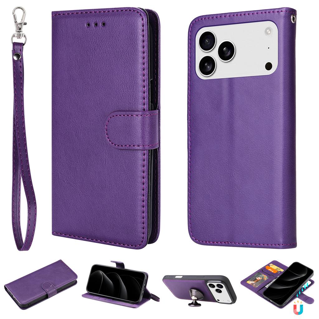 For iPhone 17 Pro Max Case 2 In 1 Detachable Magnetic Leather Wallet Mobile Cover with Strap