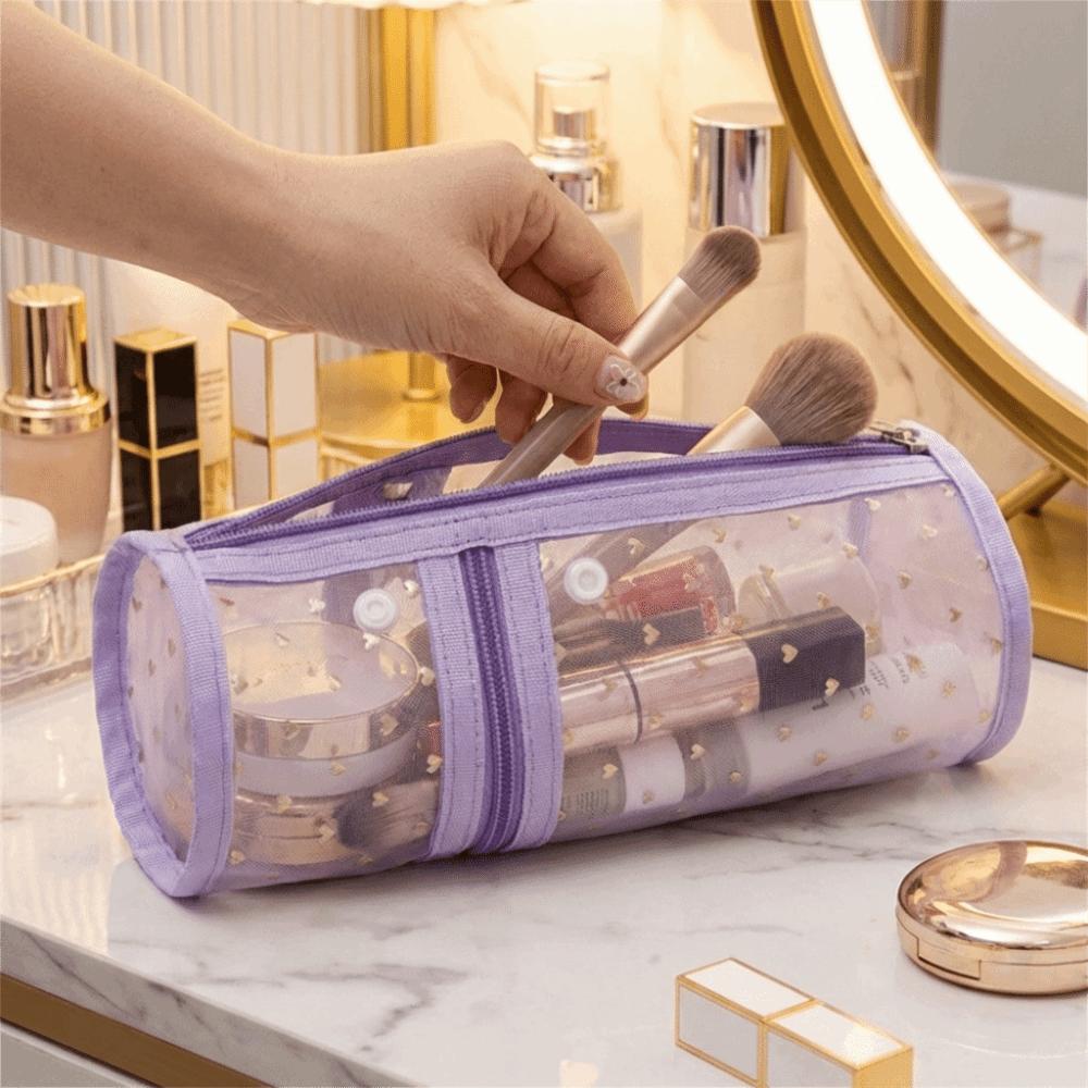 Mesh Mesh Pencil Case Love Heart Mesh Makeup Pouch Pencil Case Mesh Storage Bag  School Supply