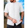 Mens Casual Solid Stand Collar Short Sleeve Button Shirt For Beach Vacation