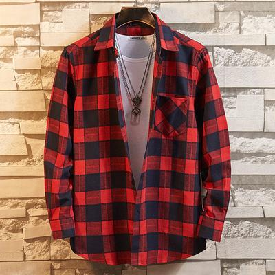 Men's Classic Long-sleeved Lapel Casual Plus-size Plaid Shirt Clothes Sale