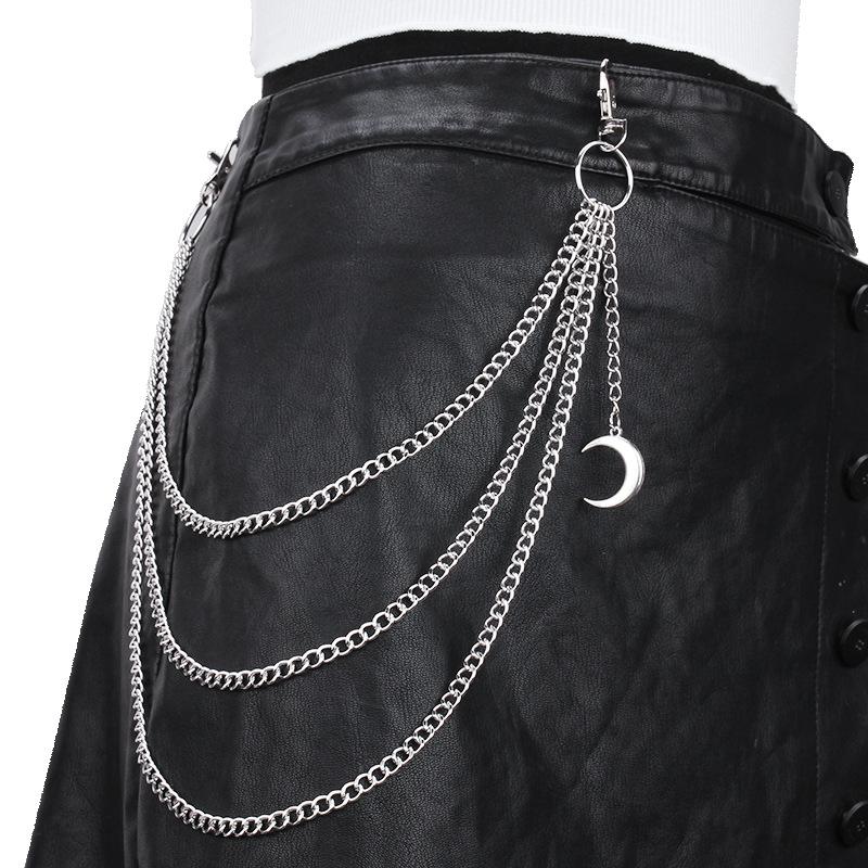 Punk Metal Cross Rivet Layered Chain Keychains for Men Women Waist Key Chain Wallet Jeans Hip-hop Pants Belt Jewelry Accessories