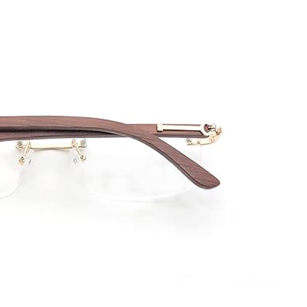 RSINC Wood-Rimless Eyeglasses Frames With Gold Steel Finish | Stylish Wood and Steel Design | Sleek & Modern (Size 54-16-138) 6252202878848