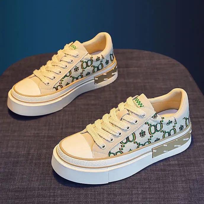 Fashion Whit Lace Up Female Footwear Sports Women's Shoes Low Canvas High On Platform Athletic Sneakers Light Cotton Casual Summer 2025