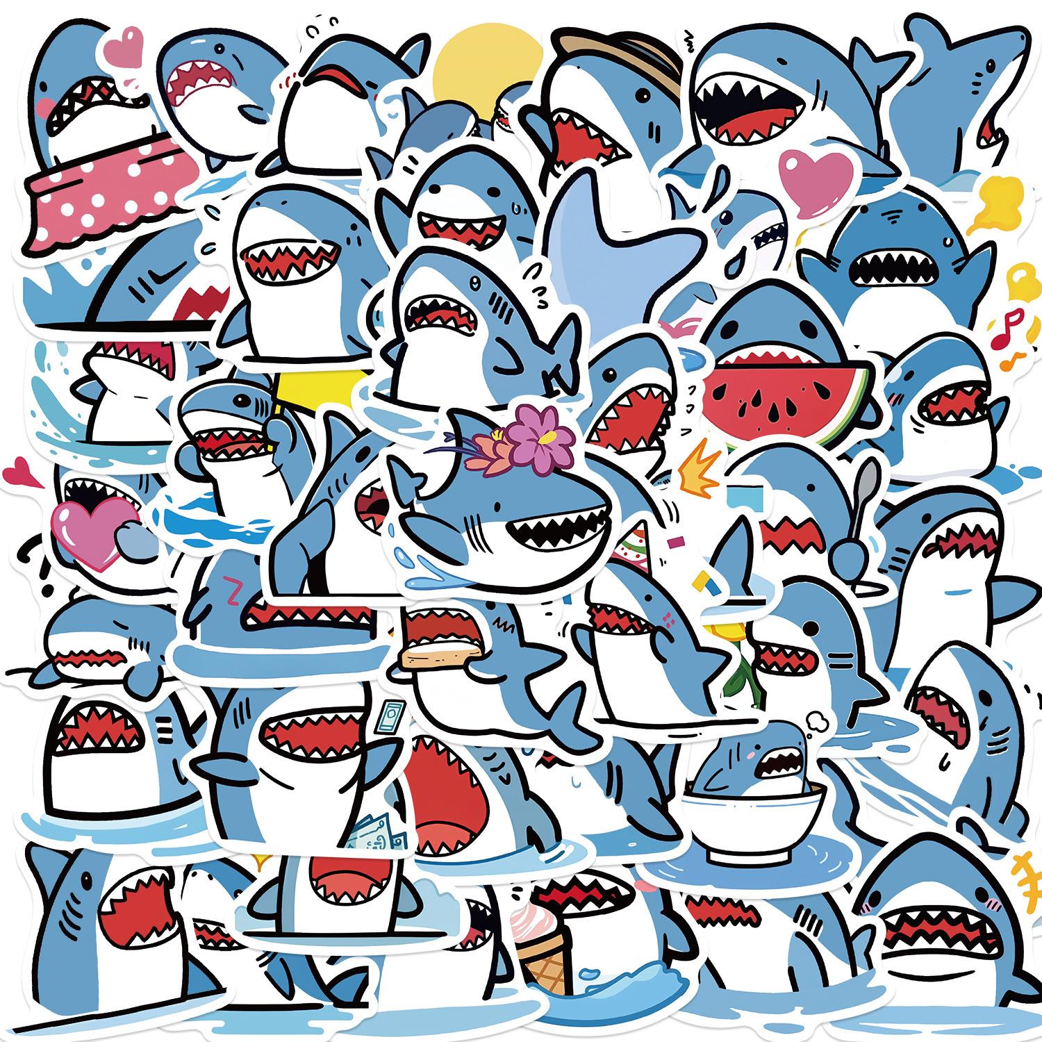 

50 Cartoon Blue Fat Shark Graffiti Stickers Guitar Notebook Suitcase DIY Waterproof Stickers
