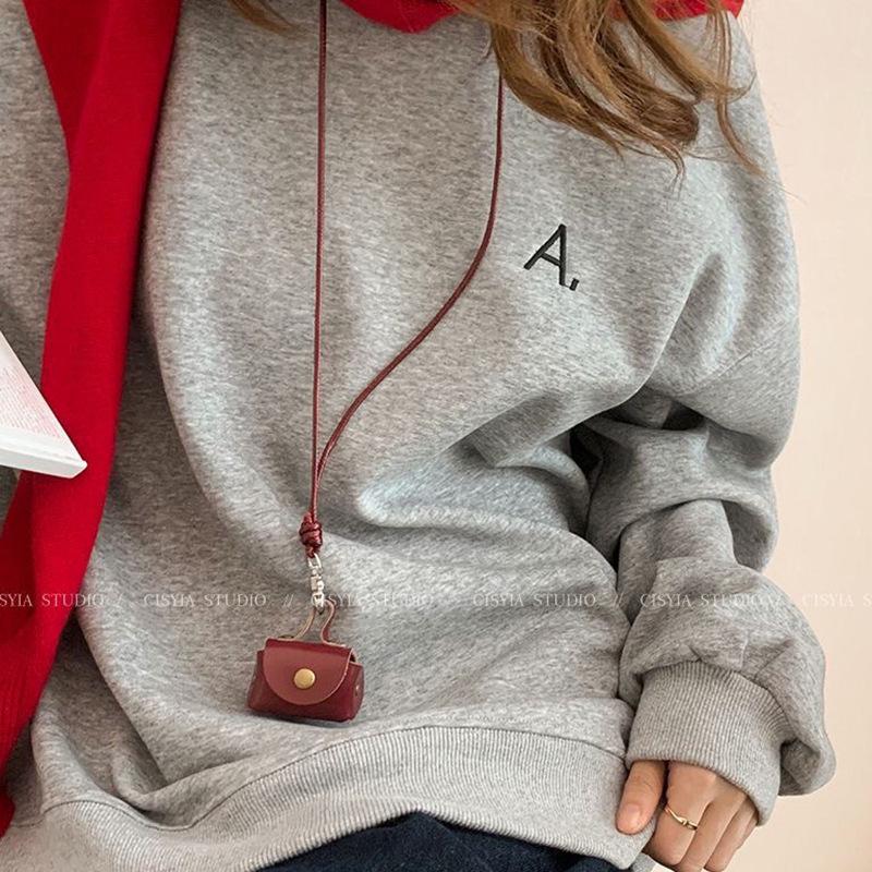 Leather Coin Necklace Pendant with Long Rope & Earphone Case
