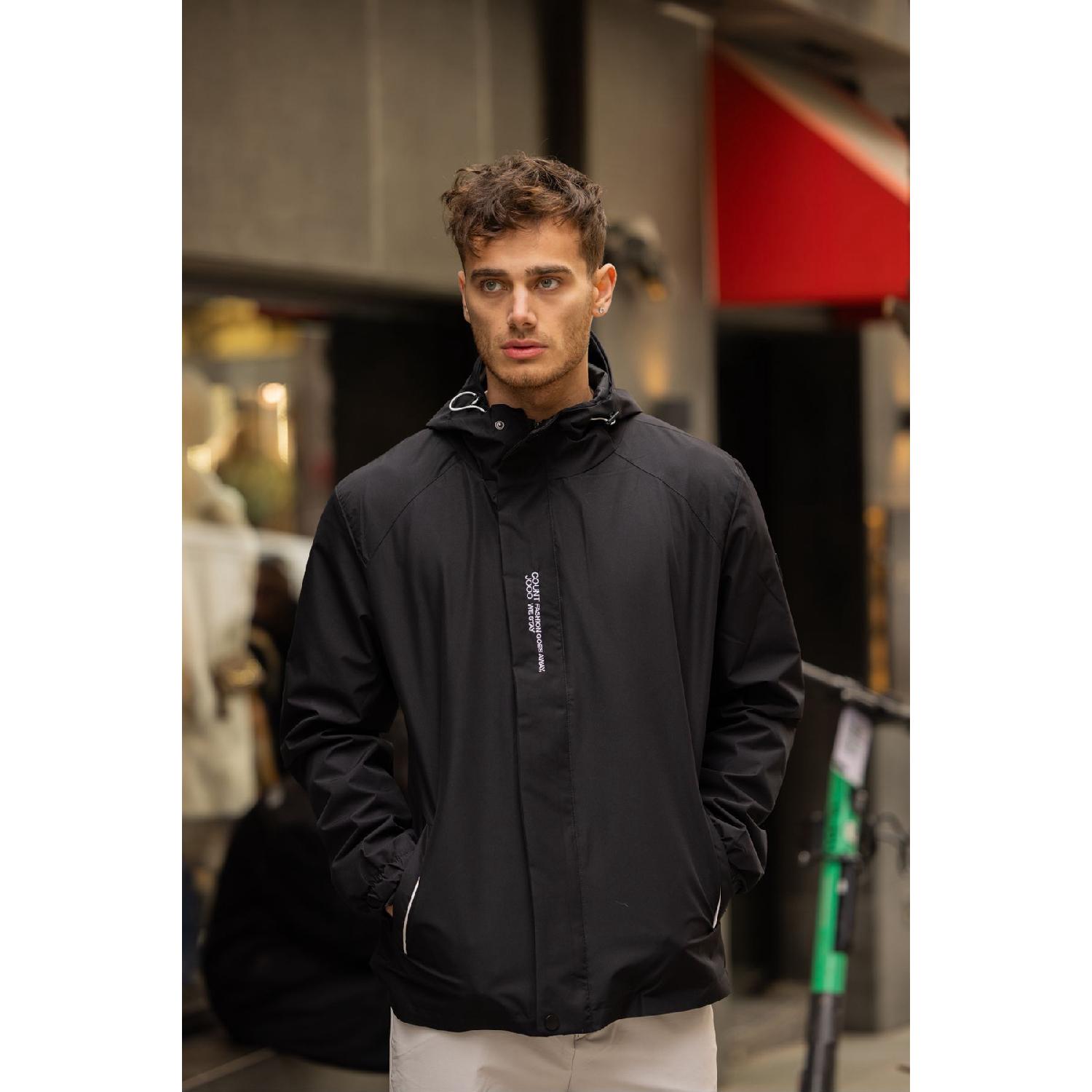 

Men s Waterproof Hooded Raincoat With Inner Lining S чёрный