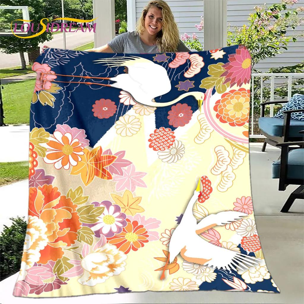3D Classical Chinese Crane Blanket,Flannel Blanket Throw Blanket,Warm Blanket for Home Living Room Bedroom Beds Sofa Picnic Kid