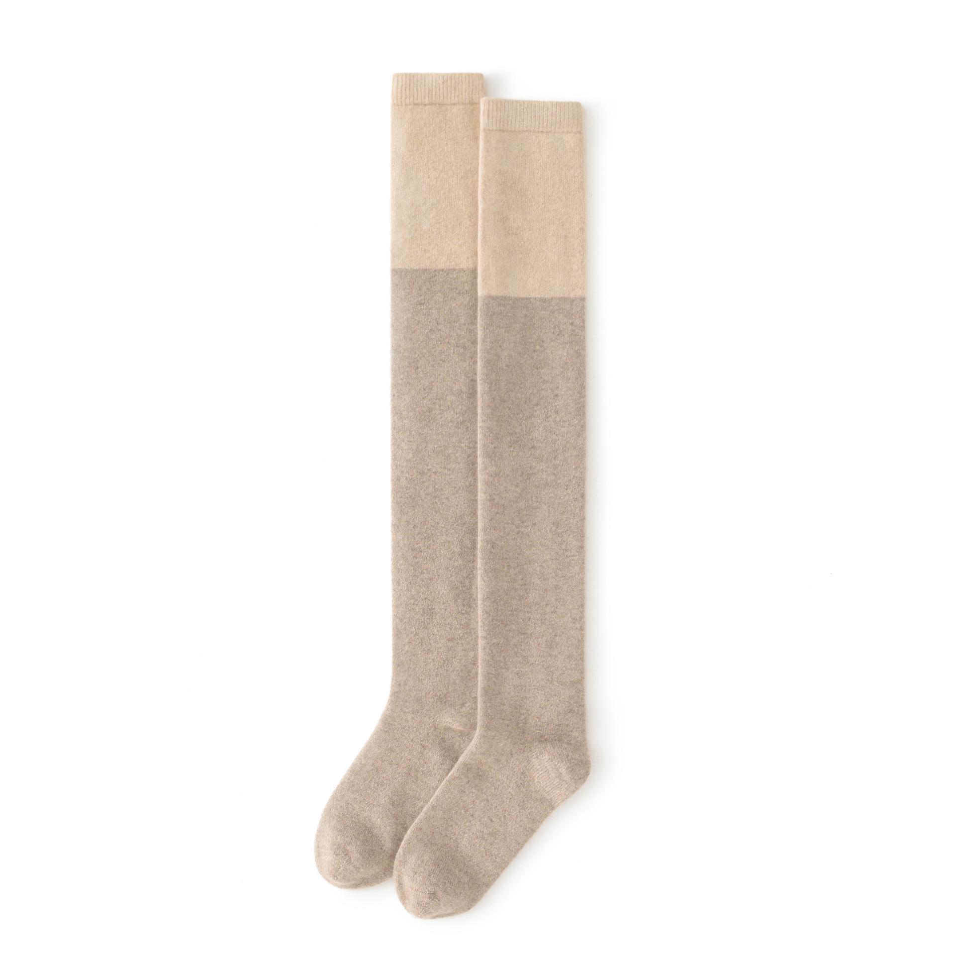 

Women s Thick Fleece-Lined Over-the-Knee Cashmere Socks, Non-Slip, Color Block Design for Autumn & Winter верблюд