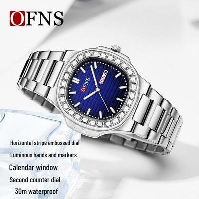 Oufanny Men's Multifunctional Luminous Waterproof Quartz Watch with Steel Band and Calendar