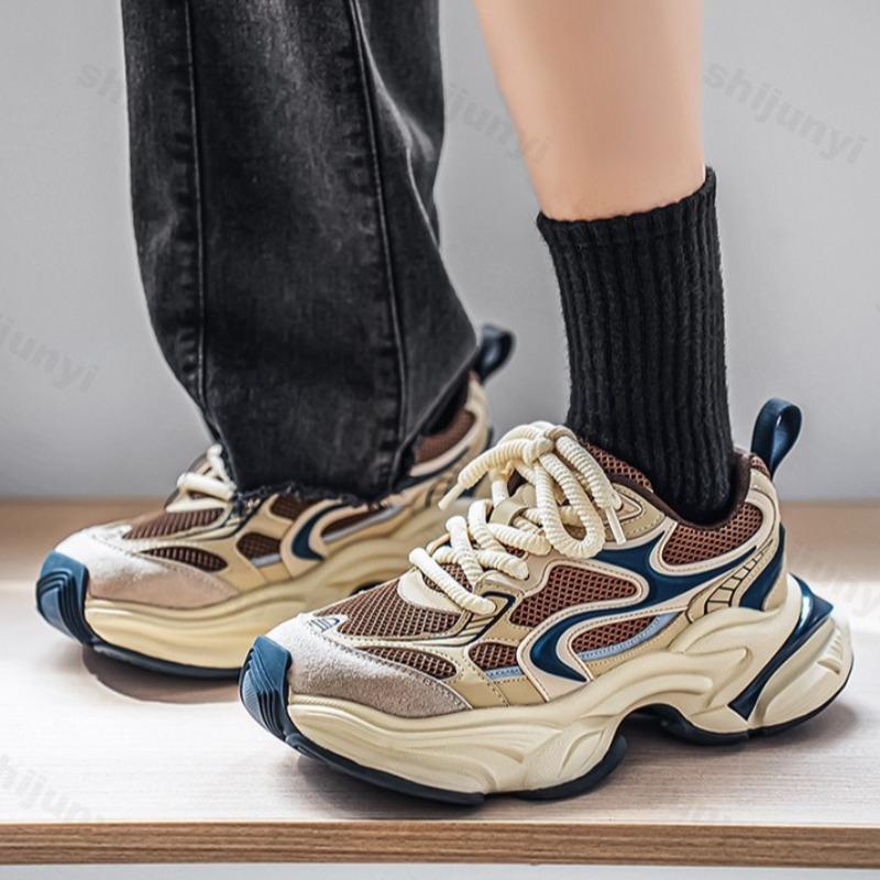 Fashion Mesh Breathable Low Top Thick Soled Niche Design Shoes for Men 2025 Autumn Fashion Trend Versatile Comfortable Platform sneakers