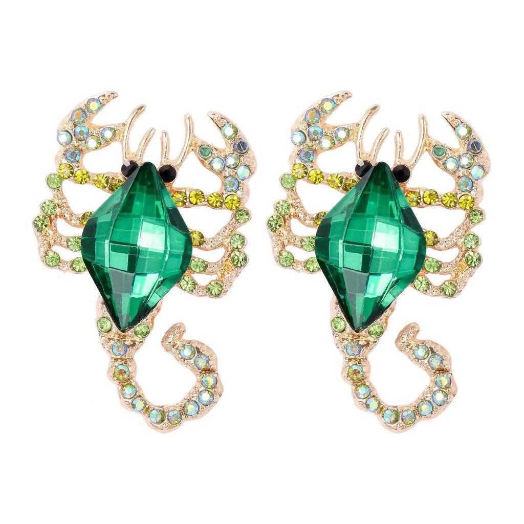 Pinkdudu Fashion Multicolor Scorpion Stud Earrings Exaggerated Shiny Large Rhinestone Insect Earring for Women Jewelry PD1179