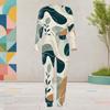 Women Plus Size Round Neck Long Sleeve Printed Two Piece Set Cuffed Top Cuffed Pants With Pockets