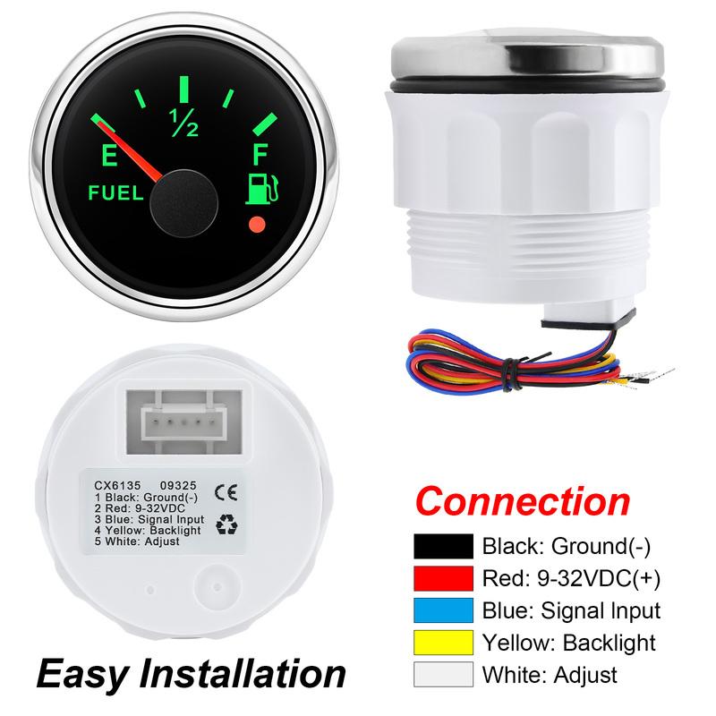 2"52mm Fuel Level Gauge 240-33 Ohm Oil Tank Meter with Alarm 7-color Backlight for Car Yacht 12V24V Waterproof