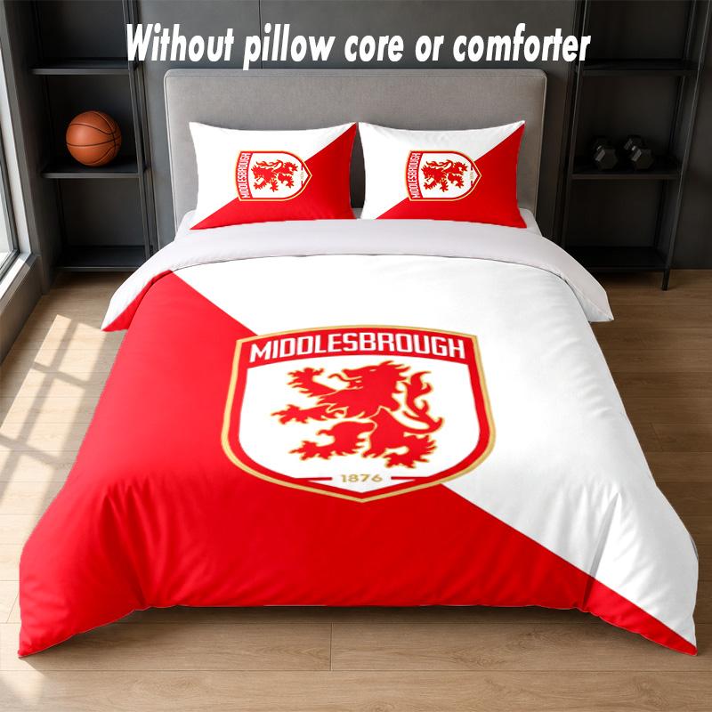 Juego de Ropa de Cama con Diseño del Middlesbrough FC 1 Funda Nórdica + 2 Fundas de Almohada Suave Transpirable Ropa de Cama para el Hogar
