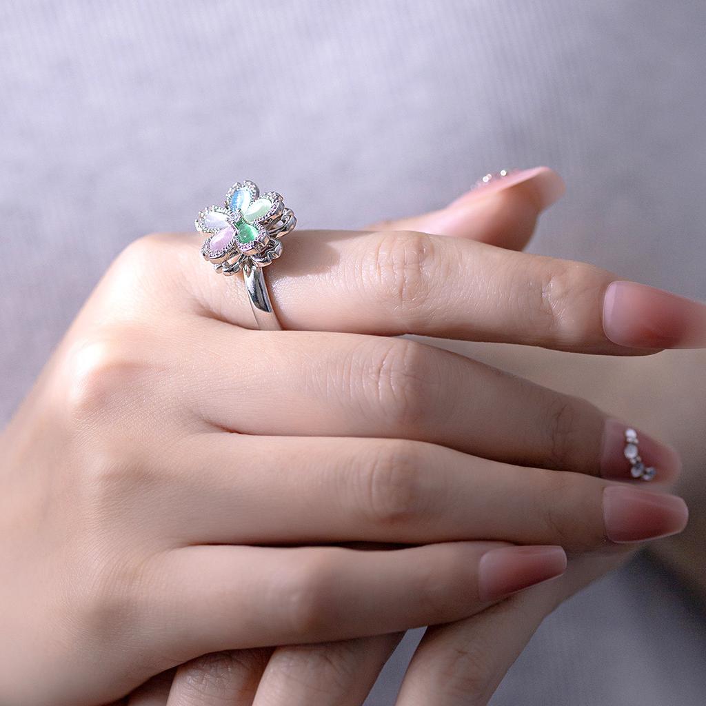 Fashion Versatile Sweet Copper Micro-inlaid Ring Light Luxury High-end Color Five-petal Flower Femininity Index Finger Ring