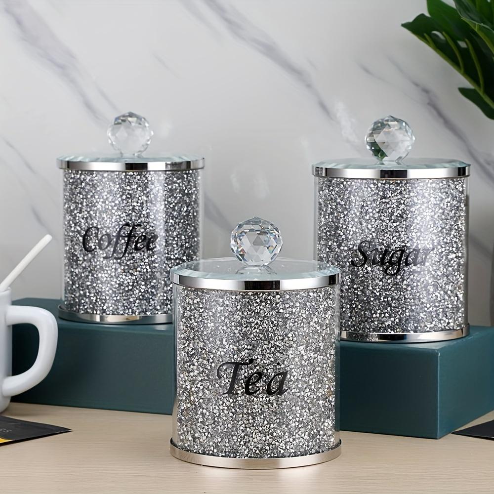 3ks 1 sady nádob na kávu lesklé skleněné diamantové dózy vhodné na cukr káva čaj Luxusní sada úložných nádob ve stylu diamantu s ozdobným víkem