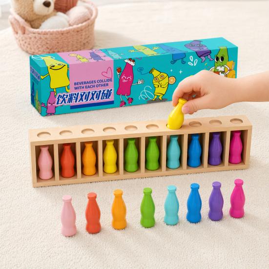 Yousheng Bottle Color Matching Board Game, Memory Challenge Toy with 14 Colorful Bottles & Wooden Storage Rack, 2-4 Players Family Night Drink Color
