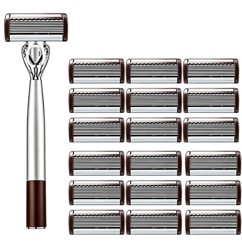 Manual Razor Set for Men, 8-Layer Blade Shaving Head for Face, Beard, Moustache and Travel Use