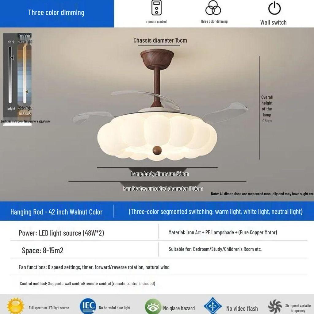 Antique-Style Cream Ceiling Fan with Invisible Light Fixture for Living Room, Bedroom, or Dining Room