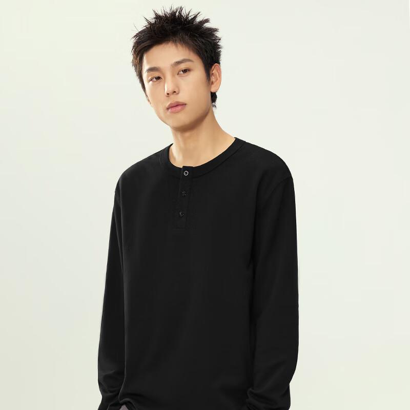 GENIOLAMODE Men's Henley Long-Sleeve T-Shirt