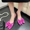 High heeled sandals for women to wear 2025 fashion new stiletto heel pointed toe semi-slippers rose red bow toe is versatile